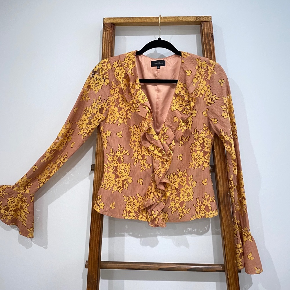 Revolve Majorelle Floral Lace Ruffle Blouse